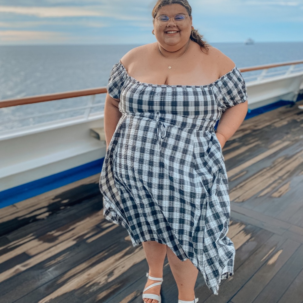 Black and White Plaid Off-Shoulder Dress